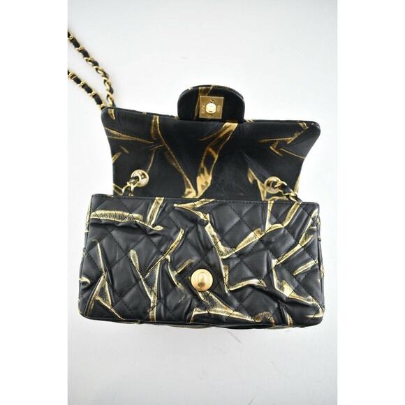 Chanel 21A Black Gold Painted Mini Flap Rectangle CC Quilted Chain Crossbody Bag - Picture 12 of 12